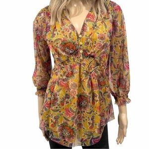 Anthropologie Gretchen Golf Floral Paisley Smocked Boho Top Women’s XS